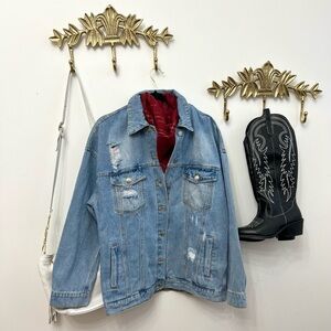 Love Tree Light Blue Distressed Denim Jacket